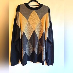 GEOFFREY BEENE MEN'S SWEATER RARE VINTAGE BLACK/TAN KNITTED COTTON SIZE XXL/XXG